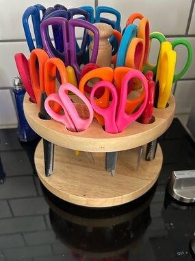 Colorful Assorted Scissors Rotary Wood Stand